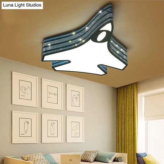 Blue Cartoon Flush Ceiling Lamp For Childs Bedroom Or Plane-Themed Bathroom