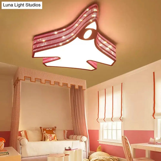 Blue Cartoon Flush Ceiling Lamp For Childs Bedroom Or Plane-Themed Bathroom