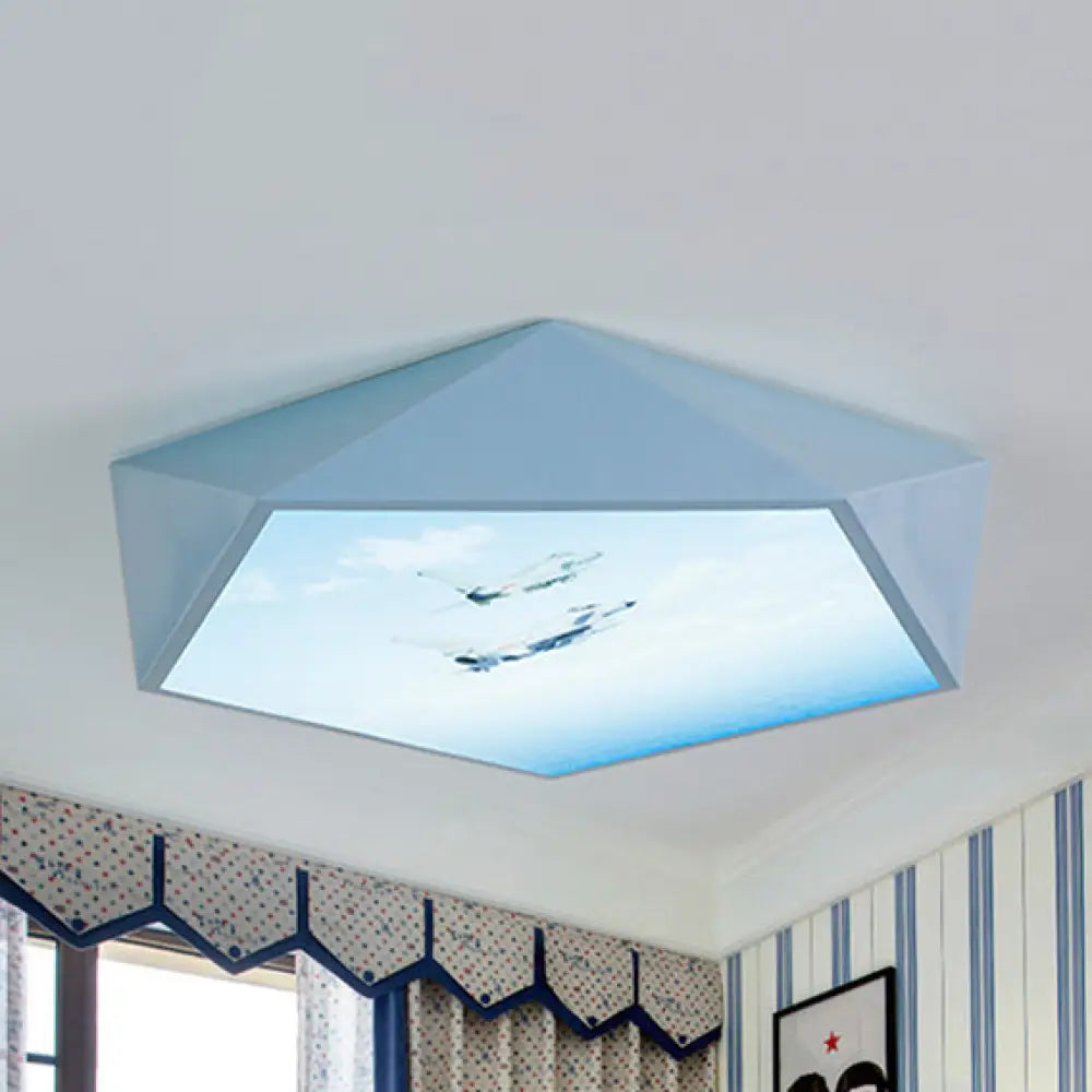 Blue Cartoon Geometry Flush Ceiling Light For Kid’s Bedroom / B