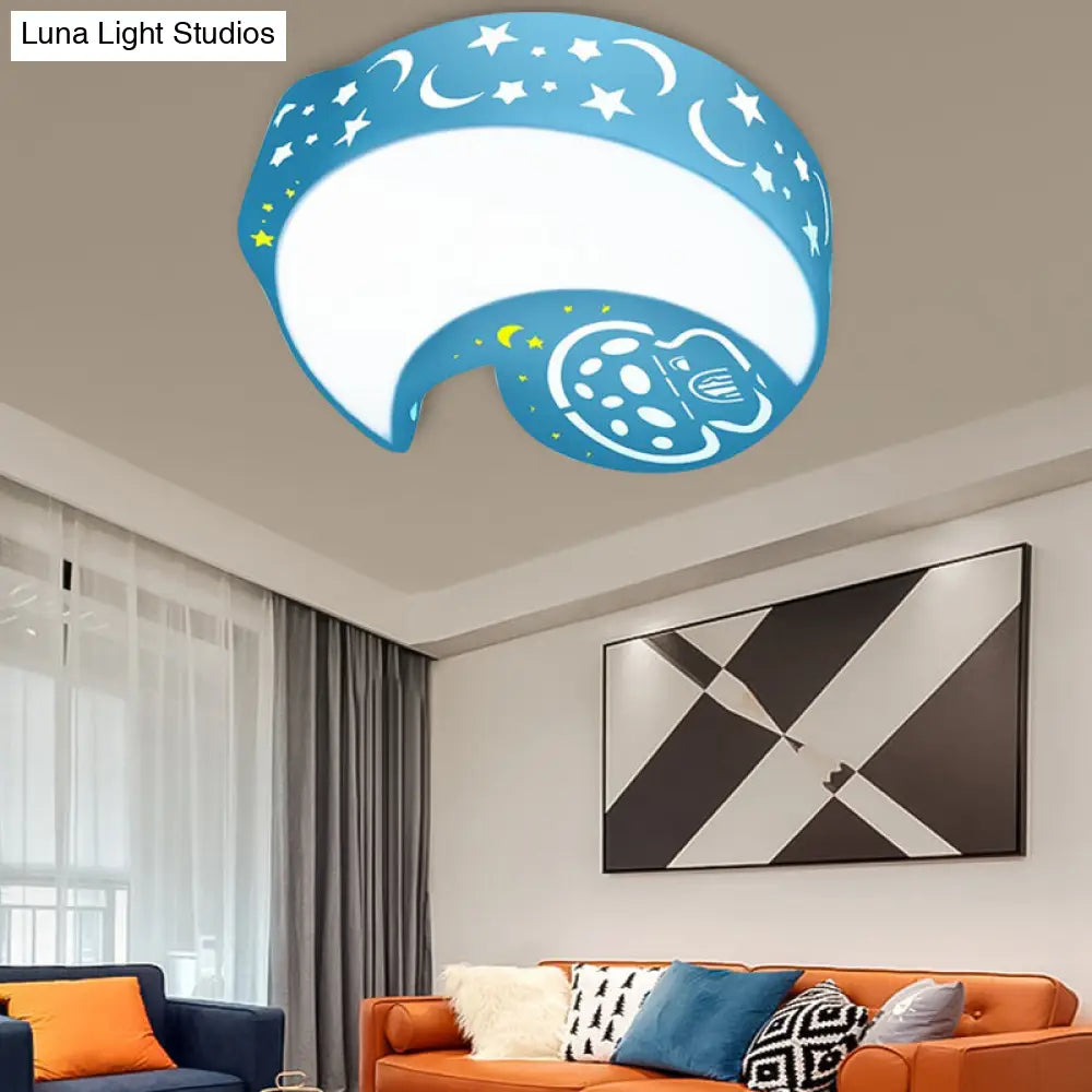 Blue Cartoon Moon Ceiling Lamp For Kindergarten With Acrylic Flush Mount