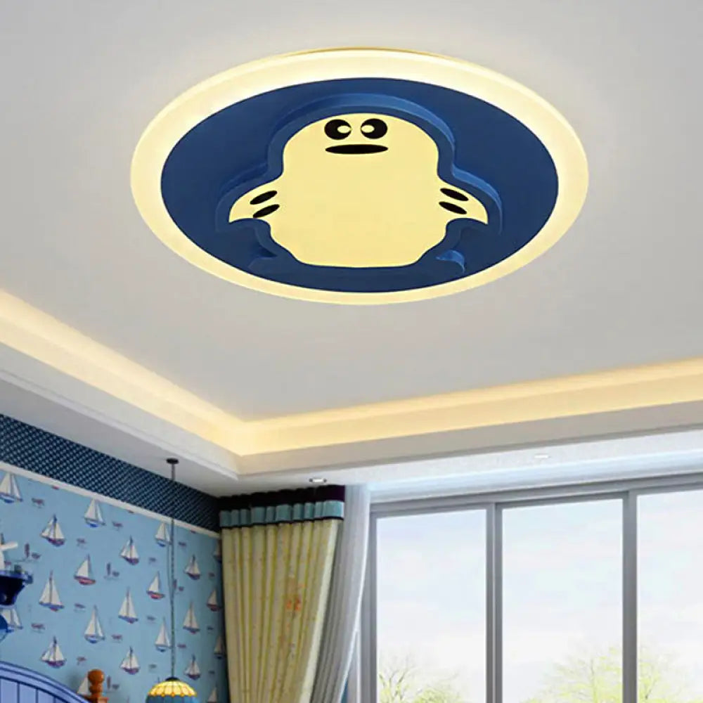 Blue Cartoon Penguin Ceiling Lamp For Kindergarten Corridor - Acrylic Mount Light