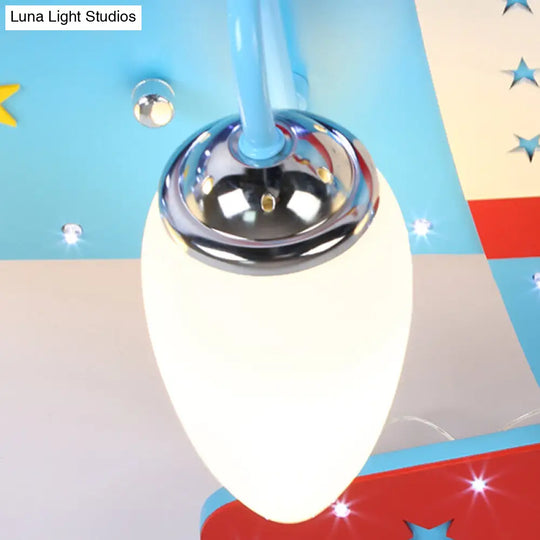 Blue Cartoon Plane Ceiling Light With Wood Propeller - Perfect For Baby Bedrooms!