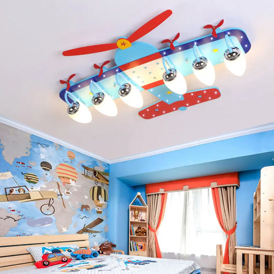 Blue Cartoon Plane Ceiling Light With Wood Propeller - Perfect For Baby Bedrooms! 6 /