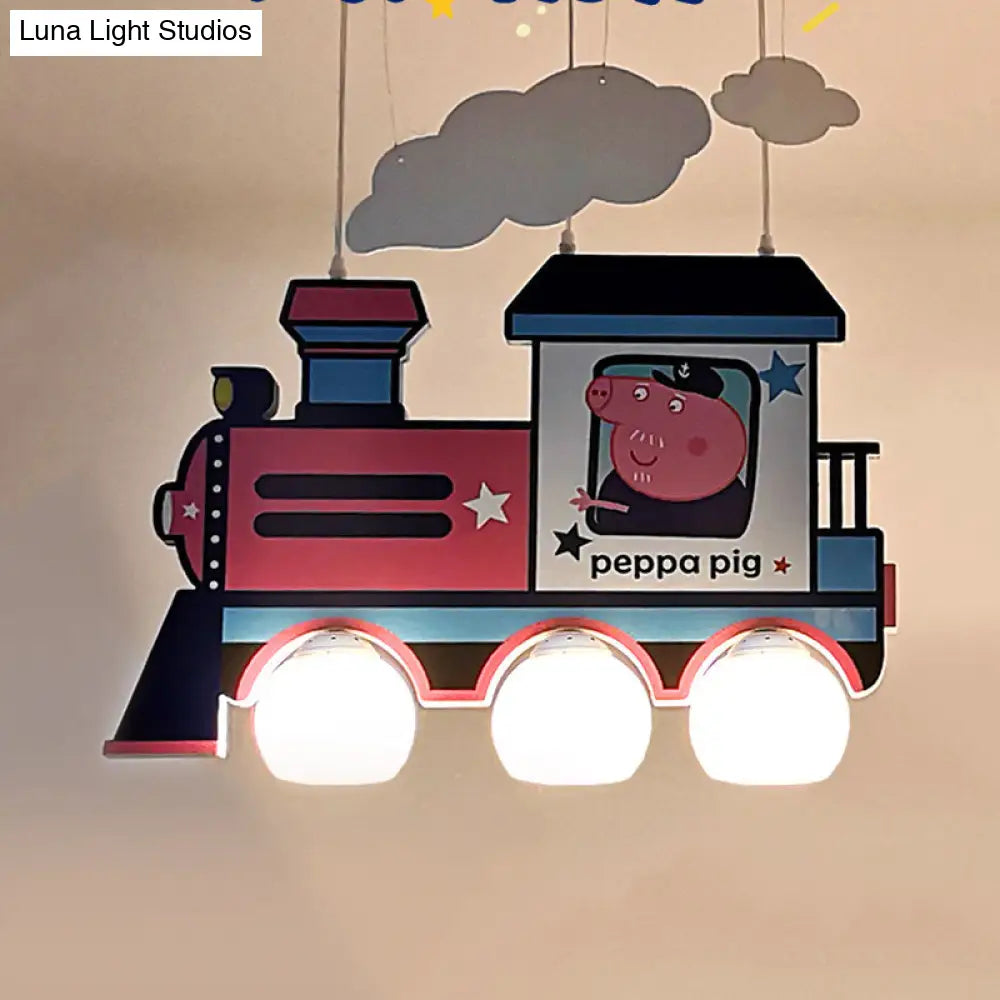 Blue Cartoon Train Metal Pendant Light For Kids Bedroom