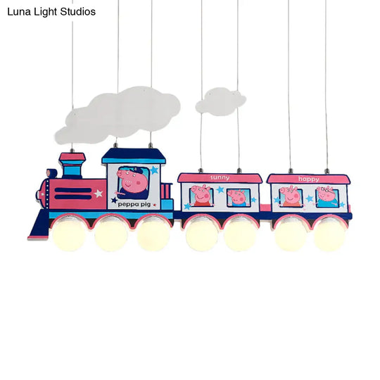 Blue Cartoon Train Metal Pendant Light For Kids Bedroom