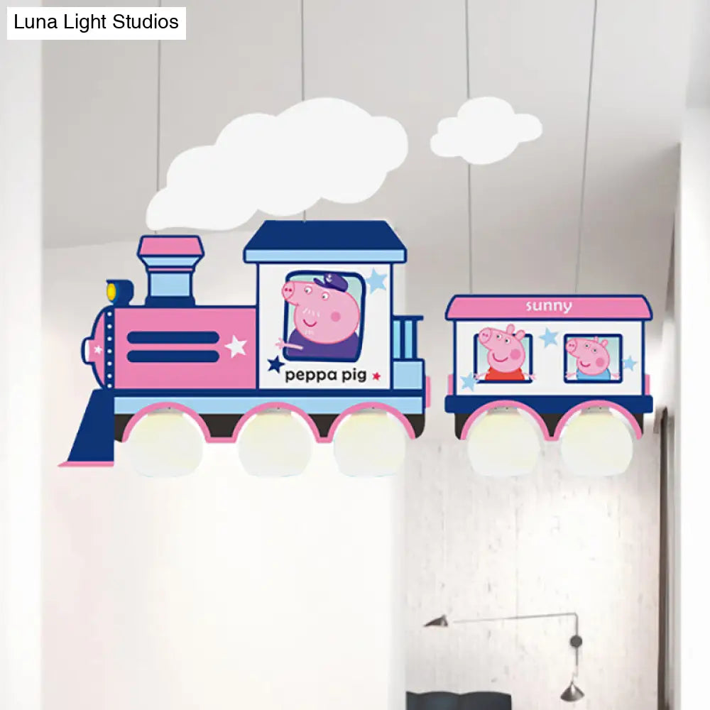 Blue Cartoon Train Metal Pendant Light For Kids Bedroom