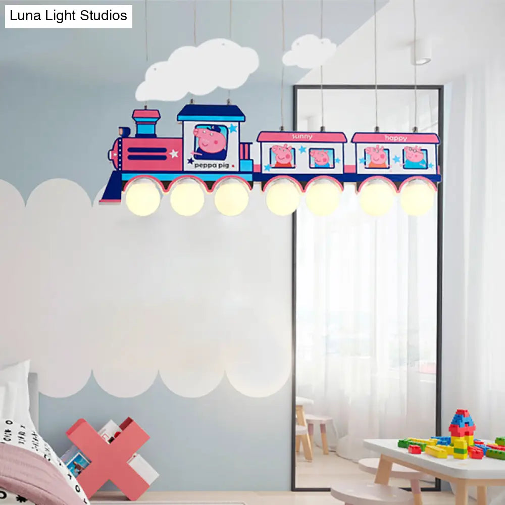 Blue Cartoon Train Metal Pendant Light For Kids Bedroom