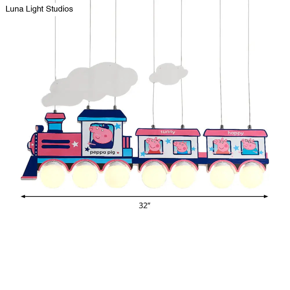 Blue Cartoon Train Metal Pendant Light For Kids Bedroom