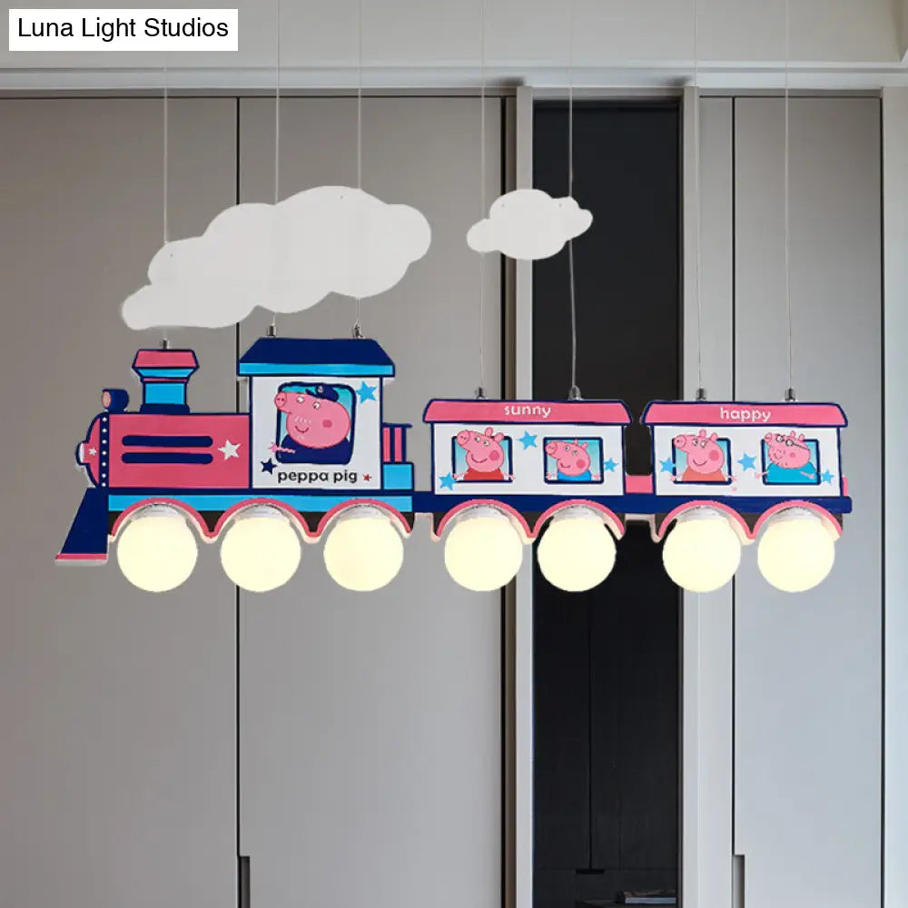 Blue Cartoon Train Metal Pendant Light For Kids Bedroom