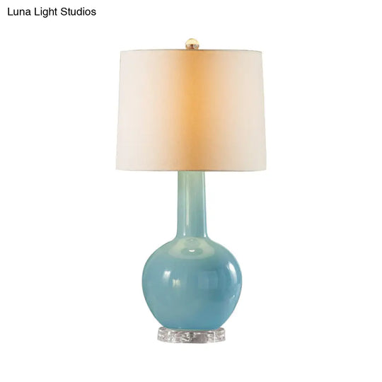 Blue Ceramic Urn-Shaped Nightstand Lamp With Reading Light - Contemporary Design