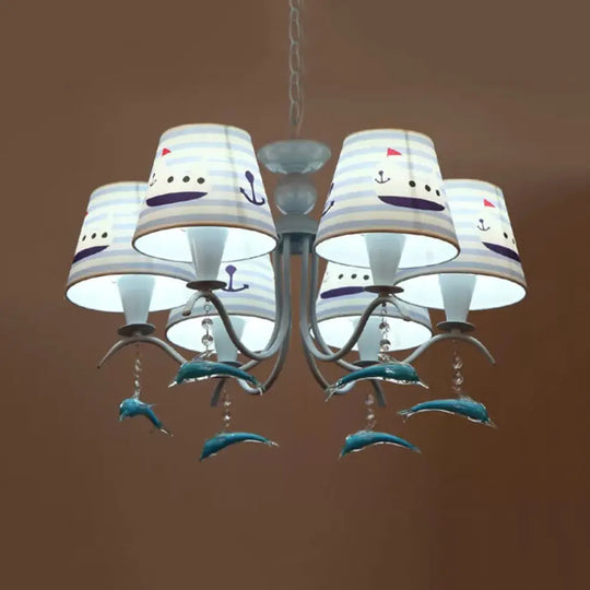 Blue Chandelier With Dolphin Deco: Creative Metal Hanging Light Ideal For Baby Room 6 / A