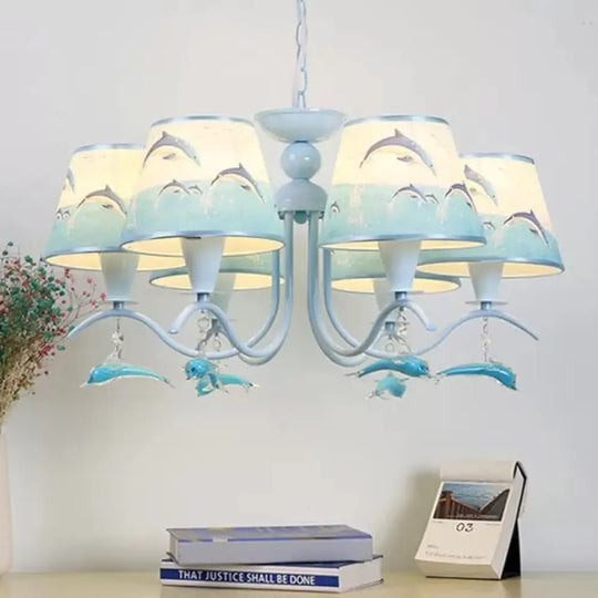 Blue Chandelier With Dolphin Deco: Creative Metal Hanging Light Ideal For Baby Room 6 / B