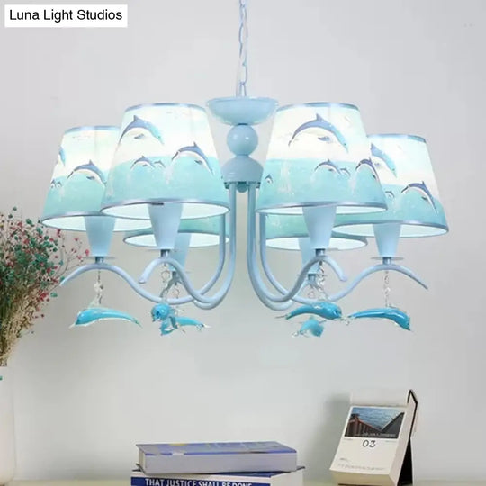 Blue Chandelier With Dolphin Deco: Creative Metal Hanging Light Ideal For Baby Room