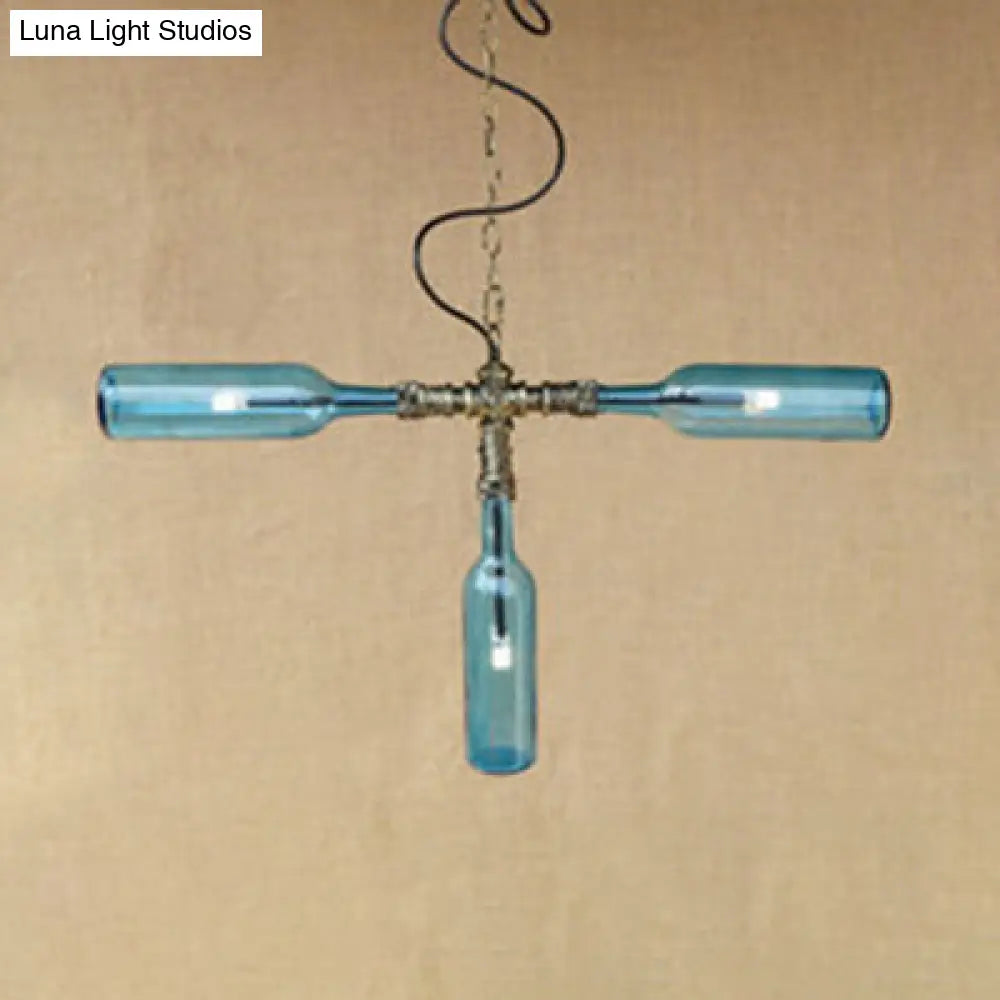 Antique Stylish Hanging Pendant Light: Glass Chandelier Lamp In Blue/Clear - Perfect For Dining Room