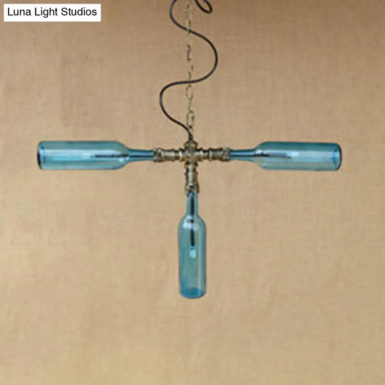 Antique Stylish Hanging Pendant Light: Glass Chandelier Lamp In Blue/Clear - Perfect For Dining Room