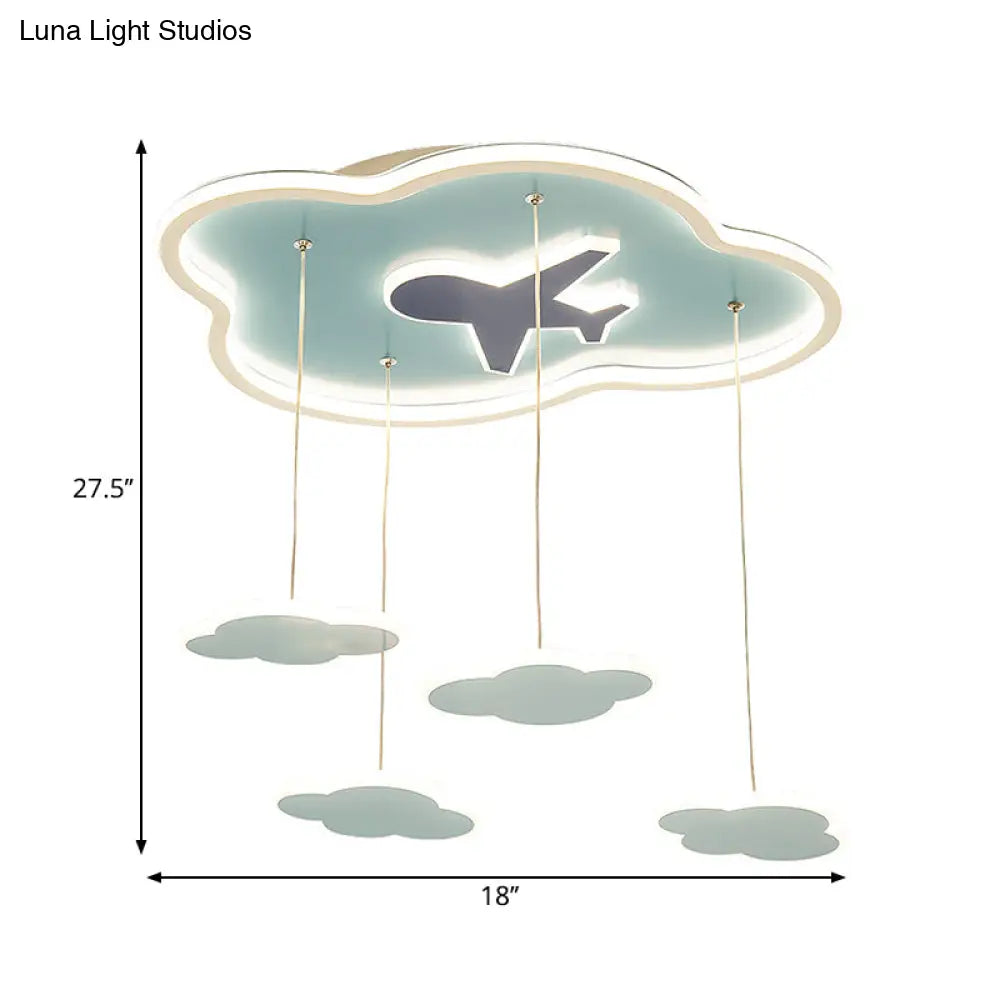 Blue Cloud Shape Led Hanging Light With Metal Shade - Perfect For Kids Bedroom