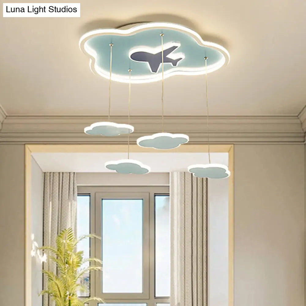 Blue Cloud Shape Led Hanging Light With Metal Shade - Perfect For Kids Bedroom