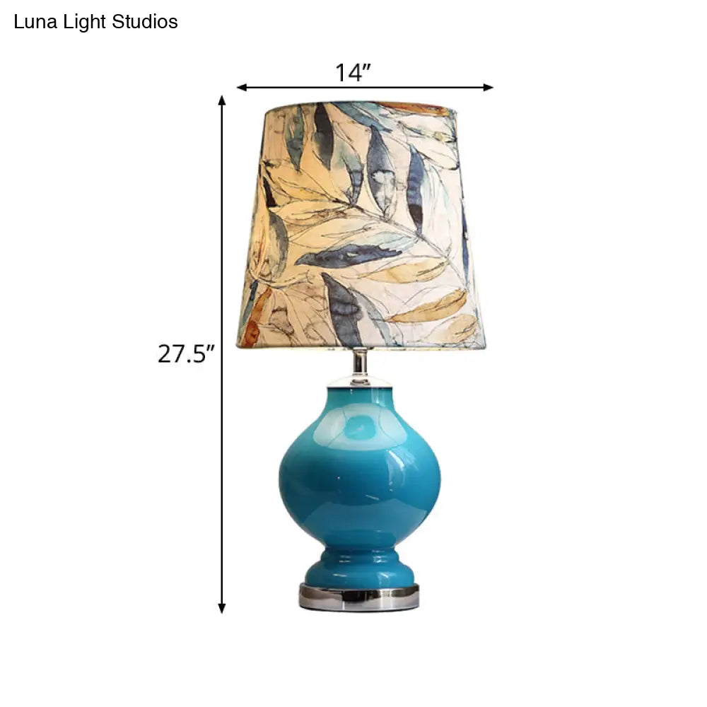 Blue Conical Shade Fabric Desk Lamp - Traditional Style 1 Bulb Bedroom Or Nightstand Lighting