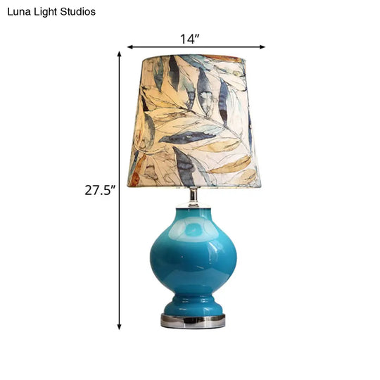 Blue Conical Shade Fabric Desk Lamp - Traditional Style 1 Bulb Bedroom Or Nightstand Lighting