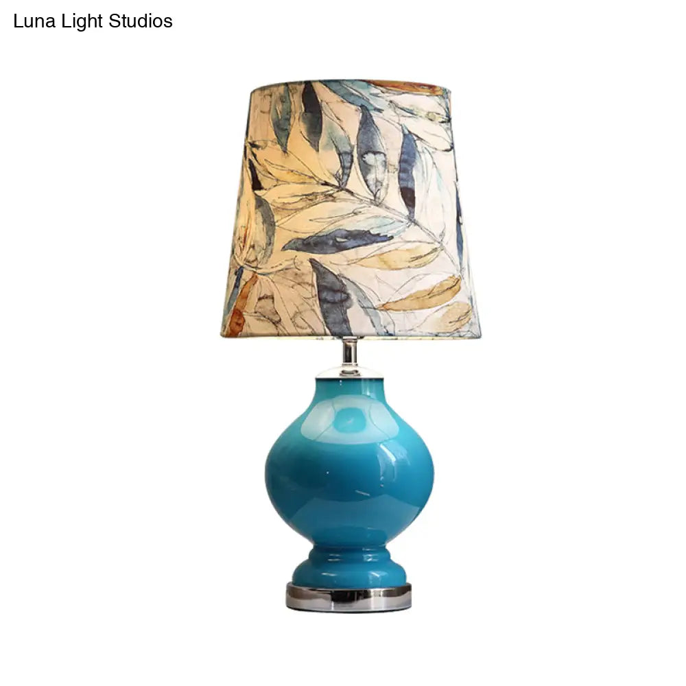 Blue Conical Shade Fabric Desk Lamp - Traditional Style 1 Bulb Bedroom Or Nightstand Lighting