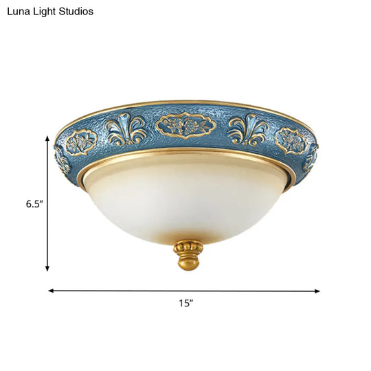 Blue Countryside Flush Mount Lamp For Bedroom - 15’/19’ Wide