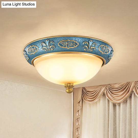Blue Countryside Flush Mount Lamp For Bedroom - 15/19 Wide / 15