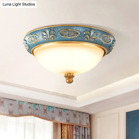 Blue Countryside Flush Mount Lamp For Bedroom - 15’/19’ Wide