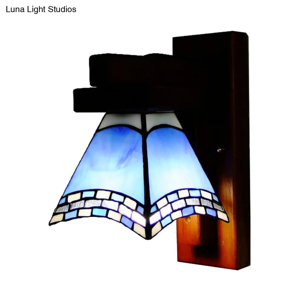 Blue Craftsman Swallow Tail Wall Sconce - Mediterranean Style Glass Light For Kitchen