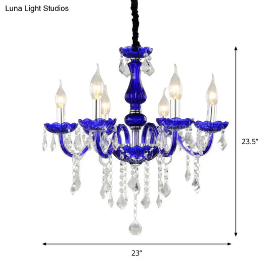 Blue Crystal Ceiling Chandelier - 6-Bulb Modern Candle/Bell Pendant Light With/Without Fabric Shade