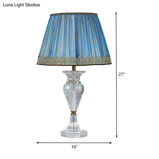 Blue Crystal Desk Lamp - Contemporary Urn-Shaped Table Light With Beveled Accent