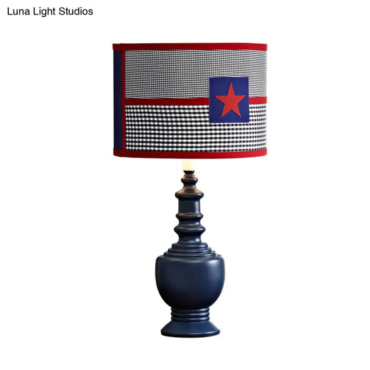 Blue Cylinder Nightstand Lamp - Modern Star Shape Reading Light