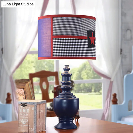 Blue Cylinder Nightstand Lamp - Modern Star Shape Reading Light