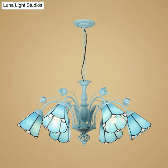 Art Glass Conical Chandelier Pendant Light With 3/6/8 Blue/Dark Blue Lights - Perfect For Living