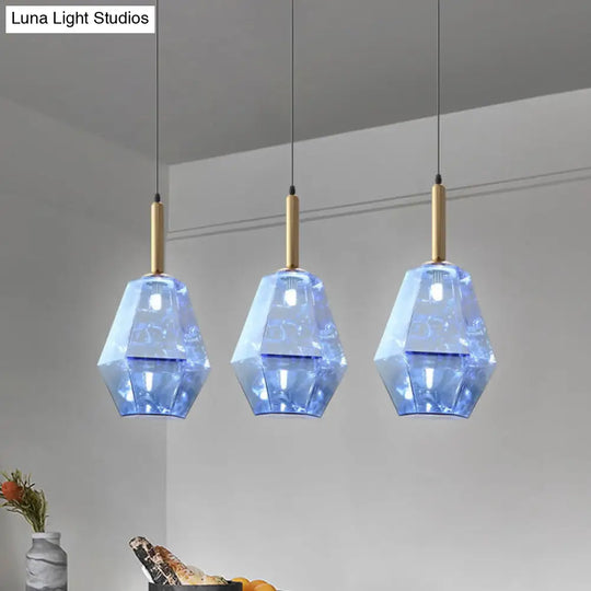 Contemporary Diamond Blue Glass Led Pendant Light Fixture With Hanging Kit