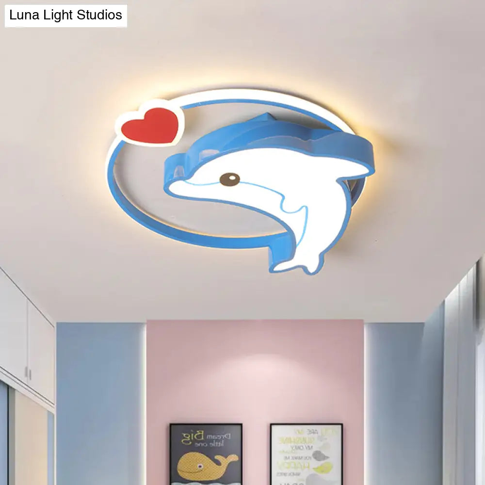 Blue Dolphin Led Acrylic Flush Mount Ceiling Light Fixture In Warm/White For Nursery