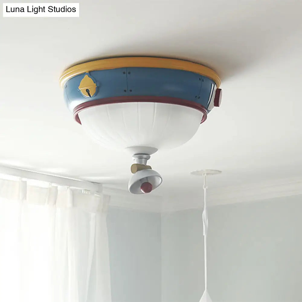 Blue Dome Ceiling Light For Kids’ Bedroom - 3 - Light Resin Flushmount Lamp