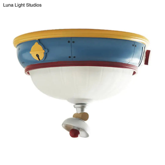Blue Dome Ceiling Light For Kids Bedroom - 3-Light Resin Flushmount Lamp