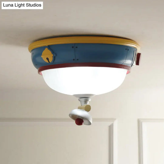 Blue Dome Ceiling Light For Kids Bedroom - 3-Light Resin Flushmount Lamp