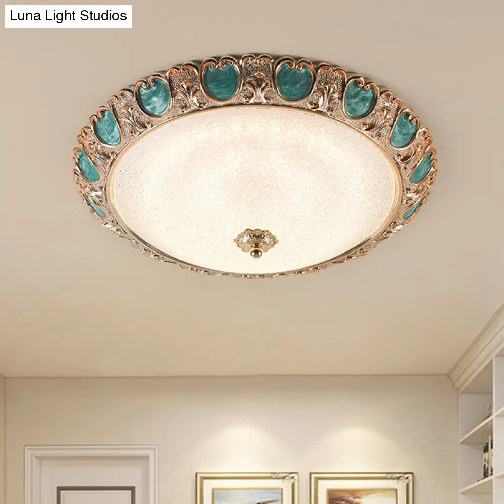 Blue Dome Ceiling Light With Led And Country Cream Glass In Warm/White Available 3 Sizes / 14 Warm