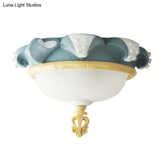 Blue Dome Kids Ceiling Light: 3-Light Resin Shade Fixture Flush Mount