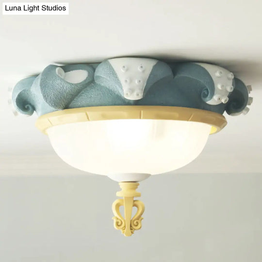 Blue Dome Kids Ceiling Light: 3-Light Resin Shade Fixture Flush Mount
