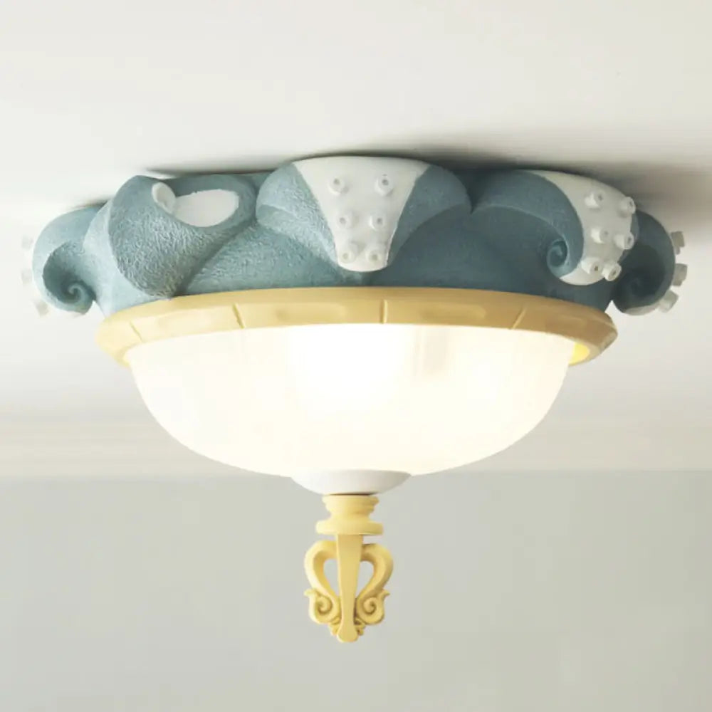 Blue Dome Kids Ceiling Light: 3 - Light Resin Shade Fixture Flush Mount