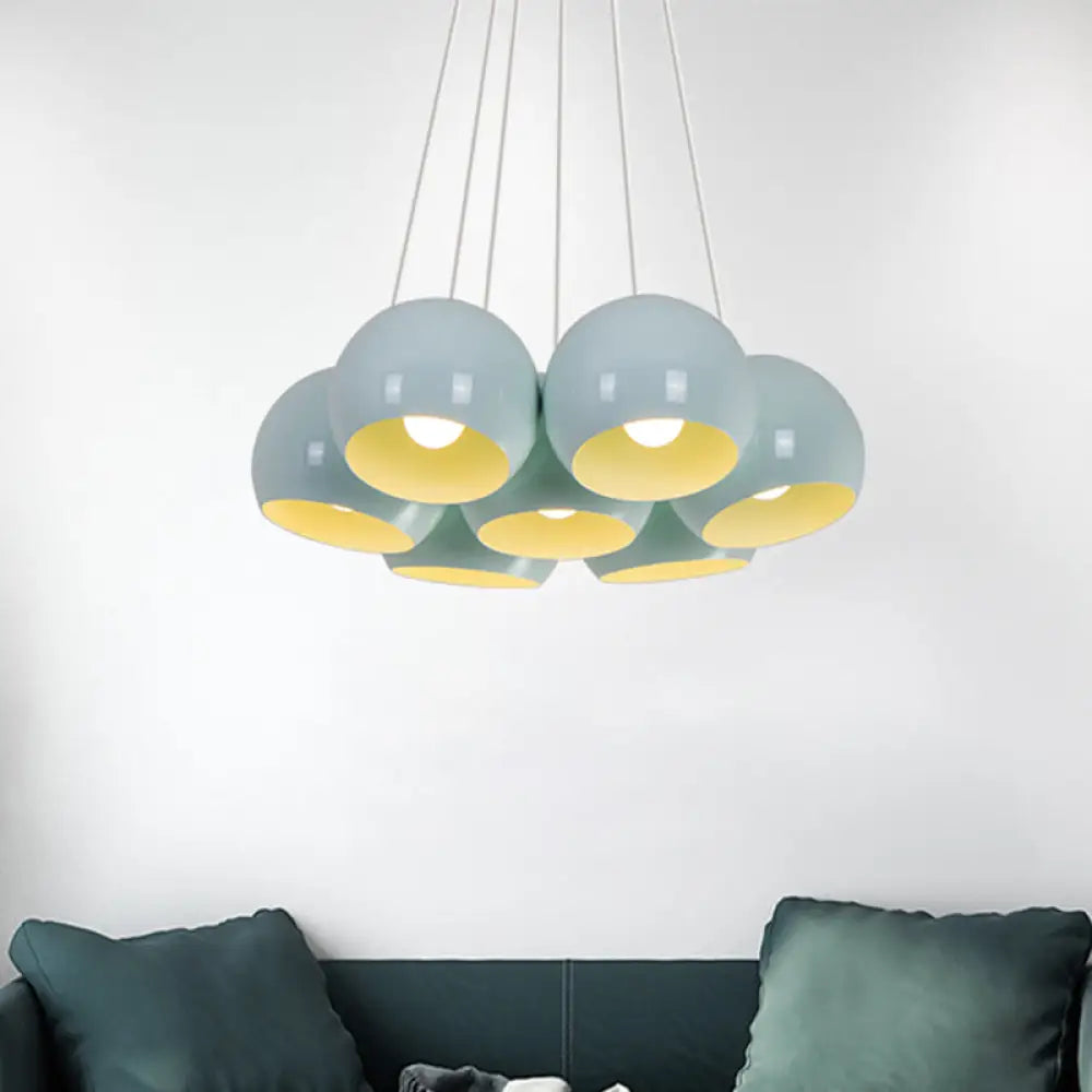 Blue Dome Macaron Iron Pendant Lamp - 7 Head Multi Hanging Light For Living Room