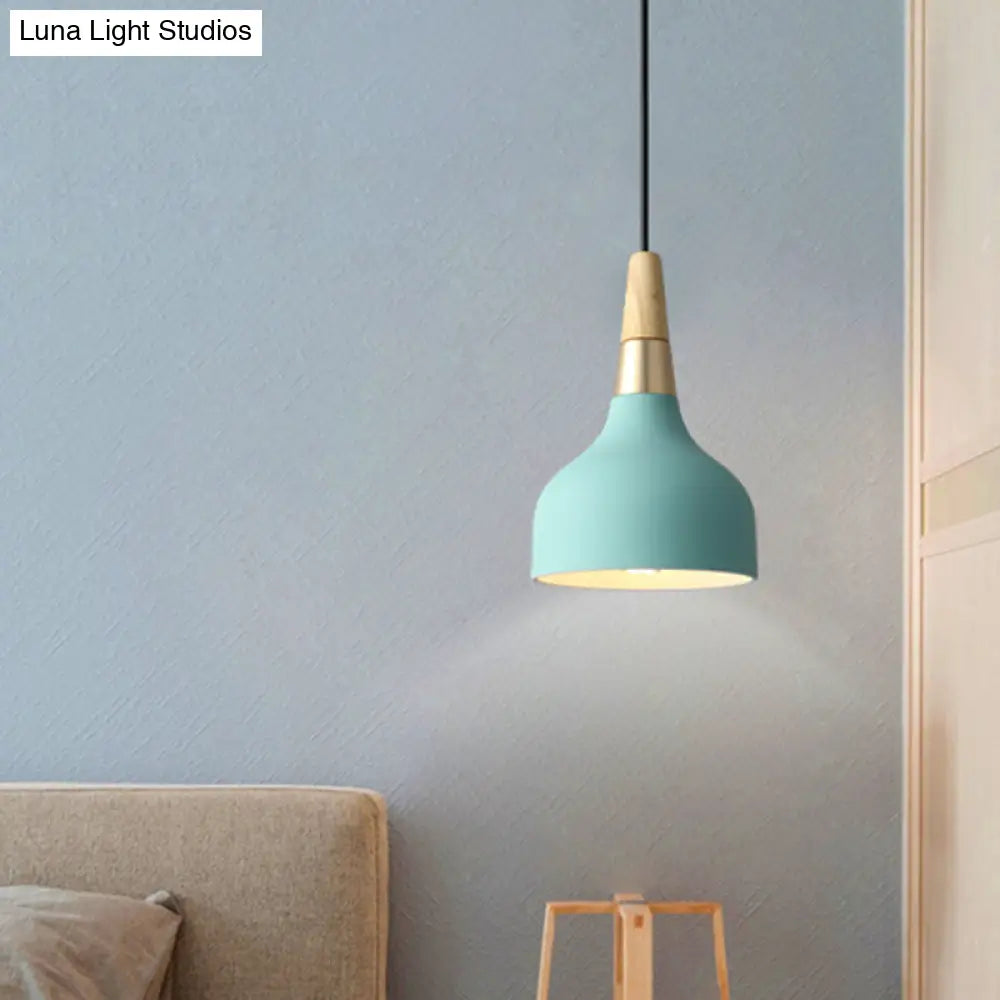 Blue Domed Drop Pendant Light - Modern Metal Suspension For Dining Room