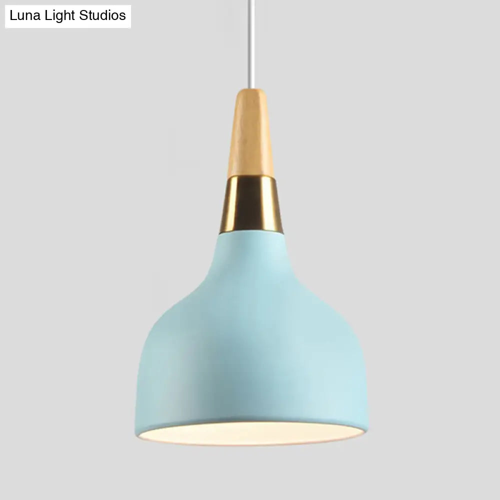 Blue Domed Drop Pendant Light - Modern Metal Suspension For Dining Room