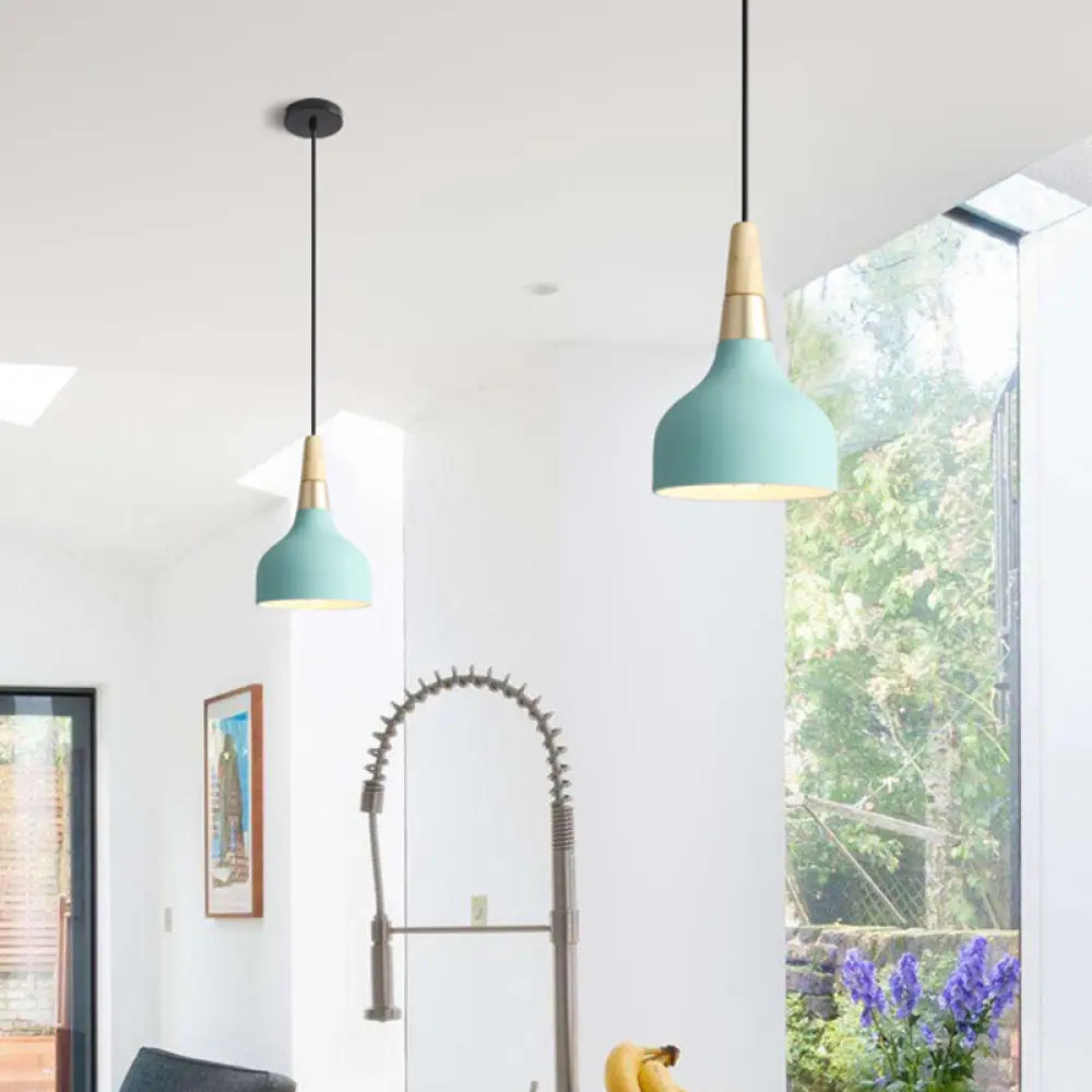 Blue Domed Drop Pendant Light - Modern Metal Suspension For Dining Room