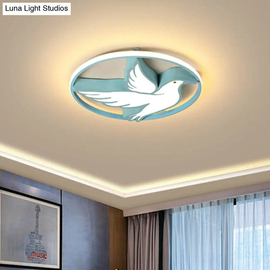 Blue Dove Macaron Acrylic Led Ceiling Light With Glow Ring Guard - Warm/White Flush Mount Lighting /