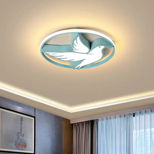 Blue Dove Macaron Acrylic Led Ceiling Light With Glow Ring Guard - Warm/White Flush Mount Lighting