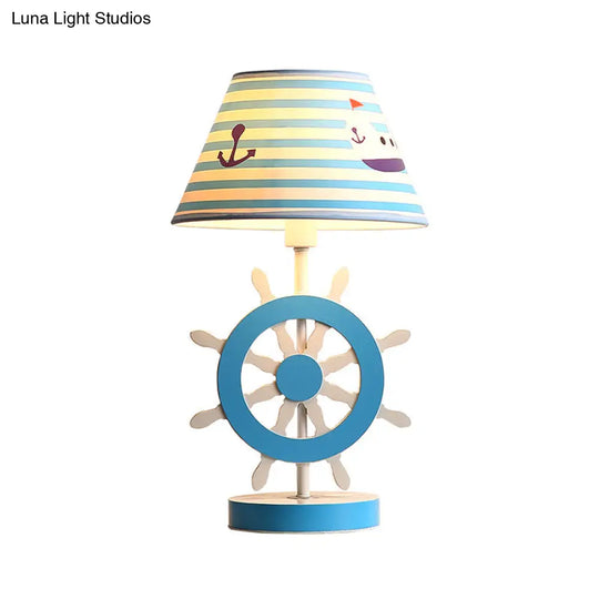 Blue Fabric Conical Study Light Kids Lamp With Rudder Base For Bedroom - Ideal Reading Book (1-Bulb)