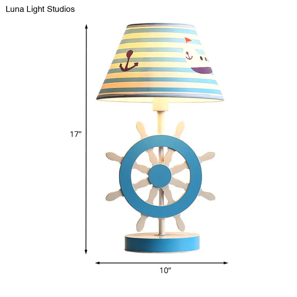 Blue Fabric Conical Study Light Kids Lamp With Rudder Base For Bedroom - Ideal Reading Book (1-Bulb)